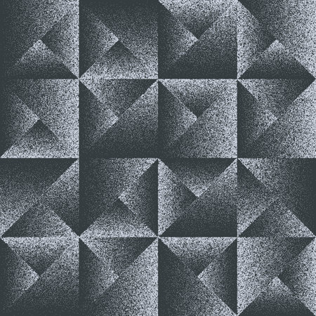 Noise grain stipple texture pattern. Vector abstract geometric background with black and white grainy or gritty gradient effect, creating an illusion of three dimensional pyramids or folded surfacesのイラスト素材