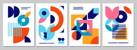 Abstract modern posters with geometric pattern background. Minimal art line graphic vector posters...
