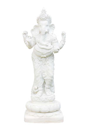 Ganesha statue standing isolated on white backgroundの写真素材