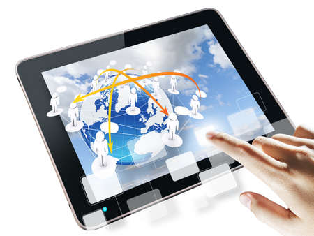 hand pressing blank virtual button on touch screen tablet computer