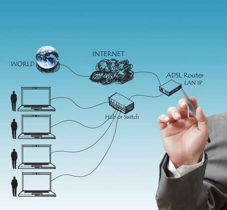 Businessman draws LAN diagram
