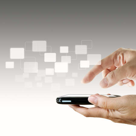 touch screen mobile phone and pointing hand