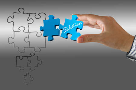 hand puzzles and solution as conceptの写真素材