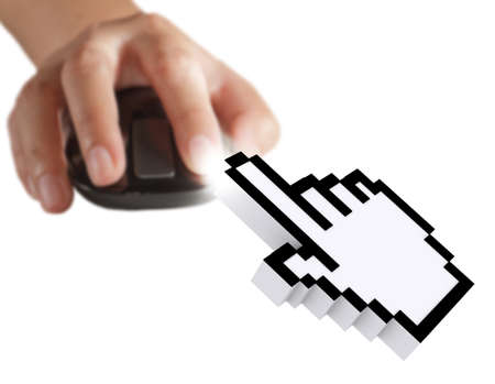 computer cursor and hand using mouse as computer conceptの写真素材