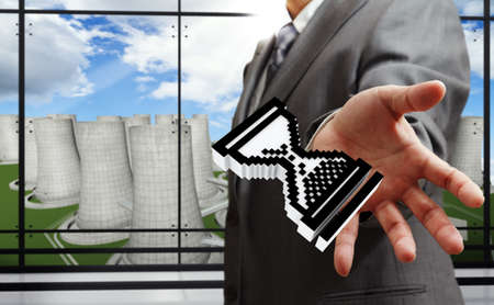 business man hand shows hour glass icon as conceptの写真素材
