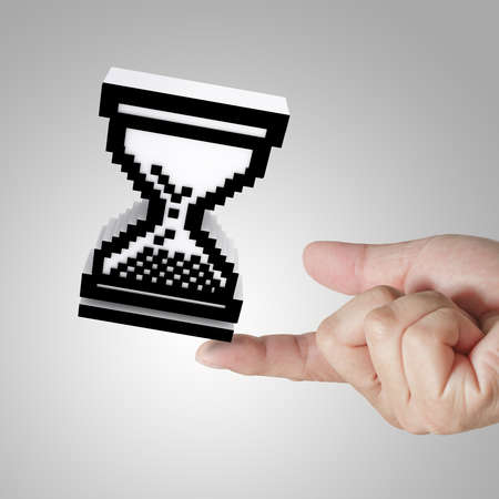 glass hour cursor on male hand