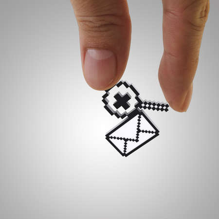 close up of fingers picking up support and search conceptの写真素材