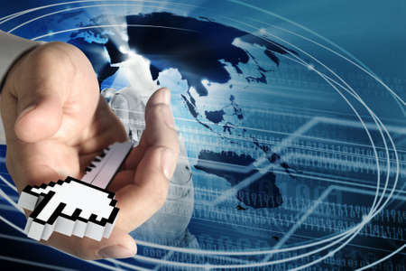 close up of hand gives internet access keyの写真素材
