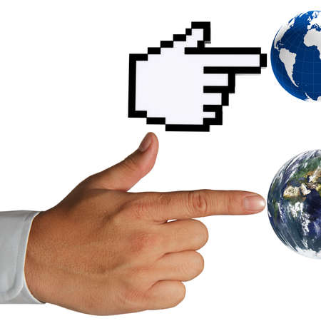 hand cursor and human hand touch the earth as concept Elements of this image furnished by NASA 
