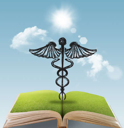 open book of hand drawn silhouette medical signの写真素材