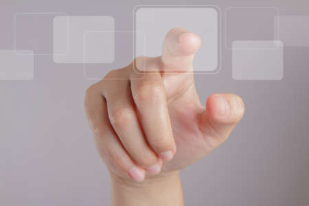 female hand point on touch screen interface as concept