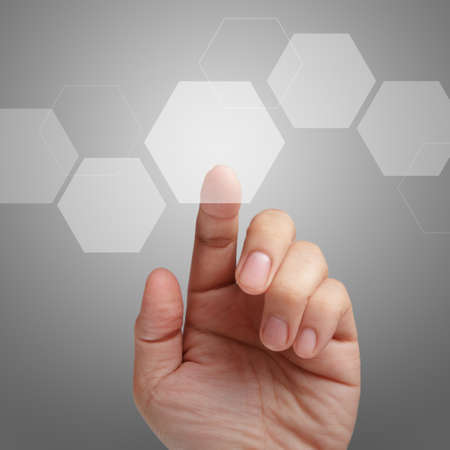 male hand point on touch screen interface as conceptの写真素材
