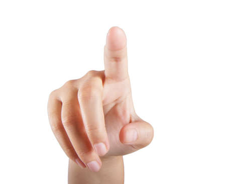 hand touching screen on white backgroundの写真素材