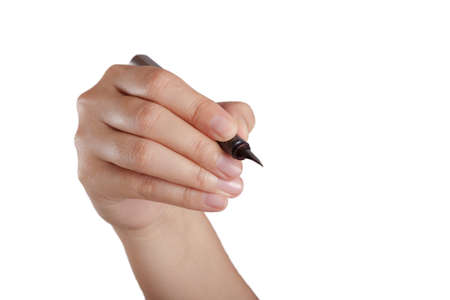 hand with pen isolated on white backgroundの写真素材