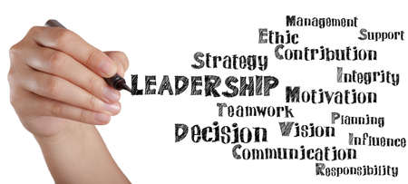 hand writing leadership and related words on white board as conceptの写真素材