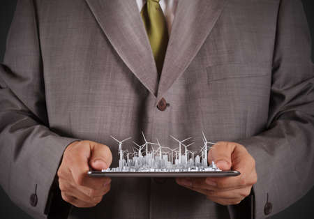 business man success with green business conceptの写真素材