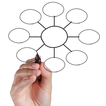 Businesswoman hand drawing an organization chart in a whiteboardの写真素材