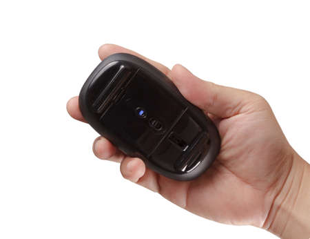 hand using mouse computer view from belowの写真素材