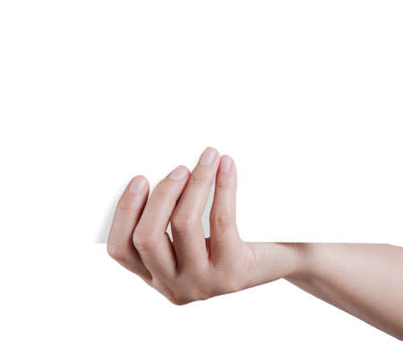 Hand holding white empty paperの写真素材