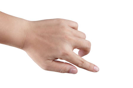 hand touching screen on whiteの写真素材
