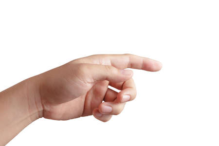 hand touching screen on whiteの写真素材