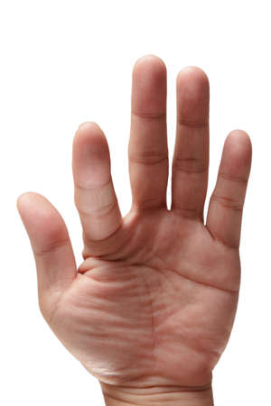hand touching screen on whiteの写真素材
