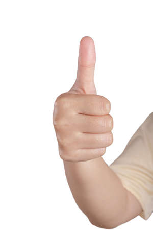 Woman hands thumbs up  Isolated on whiteの写真素材