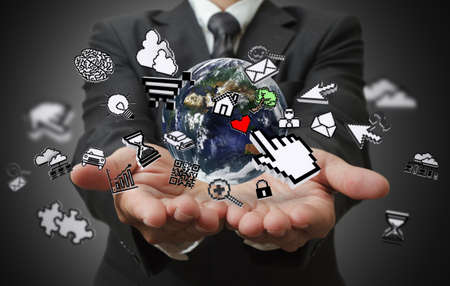 business man hands show internet concept Elemen ts of this image furnished by NASA の写真素材