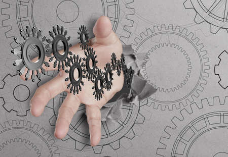 hand reach people cogs as conceptの写真素材