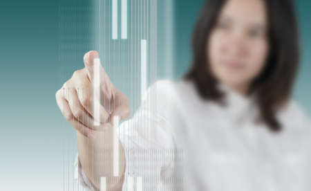 woman hand working on virtual technology interface as conceptの写真素材