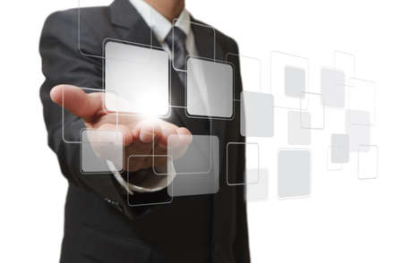 businessman hand pushing on a touch screen interfaceの写真素材