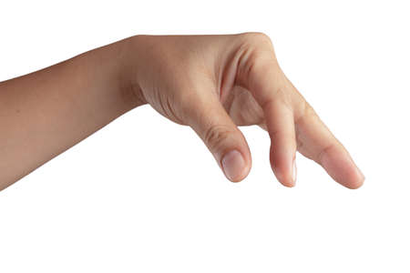 Hand with thumb and forefinger together simulating holding or picking something upの写真素材