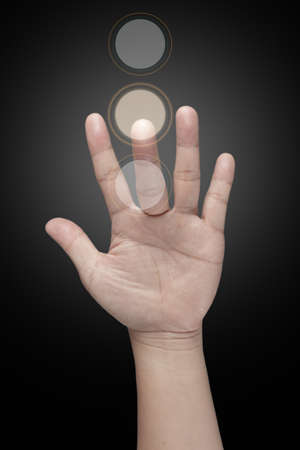 businessman hand pushing on a touch screen interfaceの写真素材
