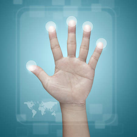 businessman hand pushing on a touch screen interface