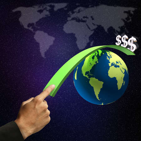 holding a glowing earth globe in his handsの写真素材