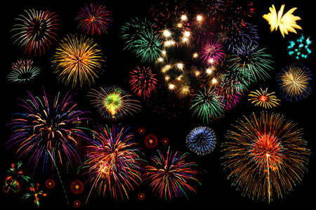 Colorful fireworks of various colors over night skyの写真素材