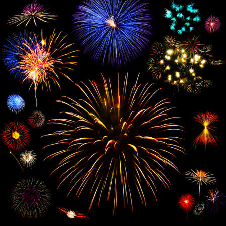Colorful fireworks of various colors over night skyの写真素材