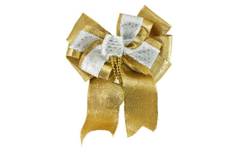set of four golden ribbon gift bow isolated on whiteの写真素材