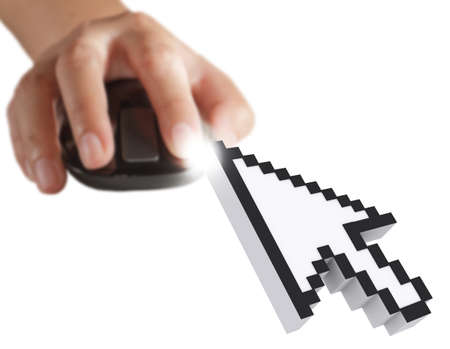 computer cursor and hand using mouse as computer conceptの写真素材