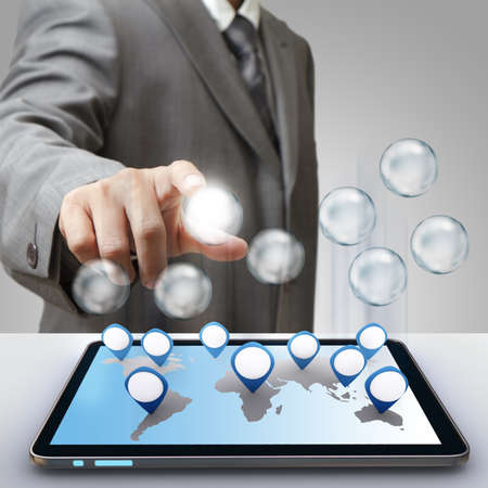 business man hand touch blank business success diagram glass iconの写真素材