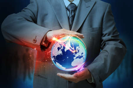 businessman holding a glowing, connected,as conceptの写真素材