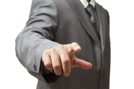 hand pushing a button on a touch screen interfaceの写真素材
