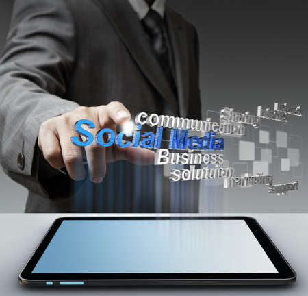 businessman hand shows 3d social media as conceptの写真素材