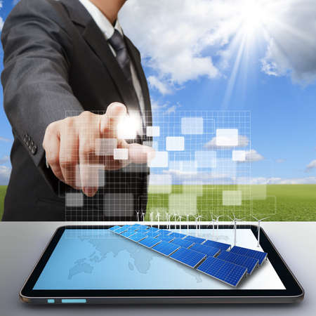 business man work with virtual green businessの写真素材