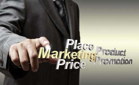 business man hand touch 3d metallic marketing4p diagram as conceptの写真素材
