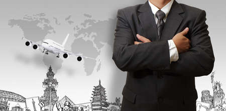 success businessman and the dream travel around the worldの写真素材
