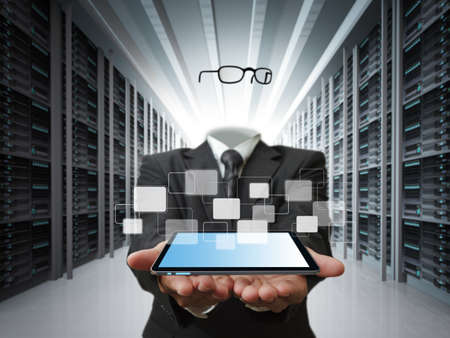 invisible business man and data server conceptの写真素材