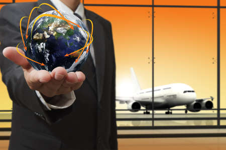 business man shows social network concept"Elements of this image furnished by NASA"の写真素材