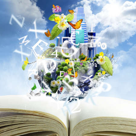 open book with world season conceptの写真素材