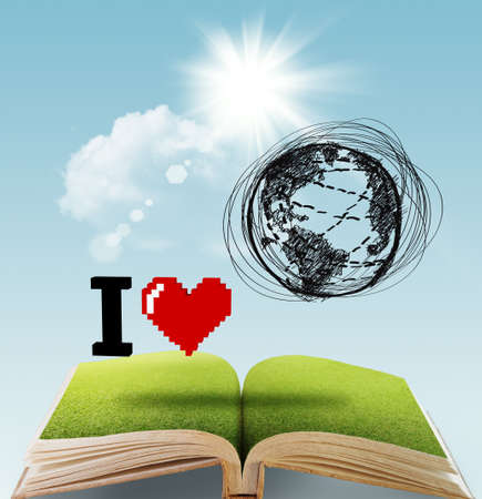 open book of I LOVE THE EARTHの写真素材